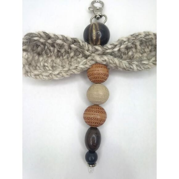 Artisan Firefly Keychain Crochet Wings Vintage Beads Earthy Bag Charm Purse - Picture 11 of 12
